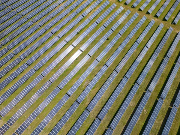 Inmitten Von Saftigen Wiesen Und Wäldern Stehen Hoch Aufragende Sonnenkollektoren — Stockfoto