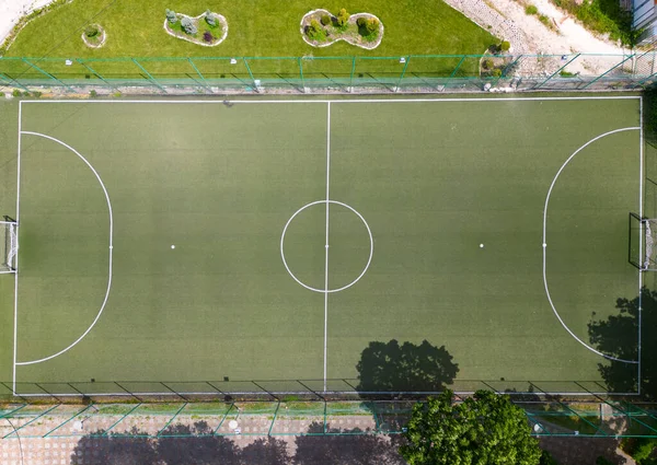 Aus Der Vogelperspektive Kommt Ein Leeres Fußballfeld Sicht Das Sauber — Stockfoto