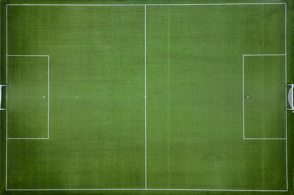 Ponto Vista Aéreo Surge Campo Futebol Vazio Grama Perfeitamente Cortada — Fotografia de Stock