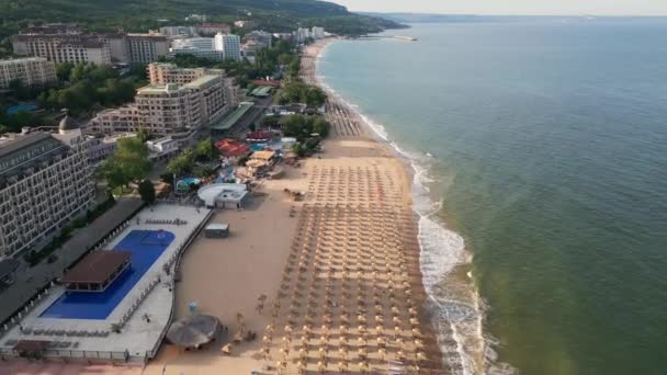 Vzdušný Výhled Pláž Hotely Golden Sands Zlatni Piasaci Varna Bulharsko — Stock video