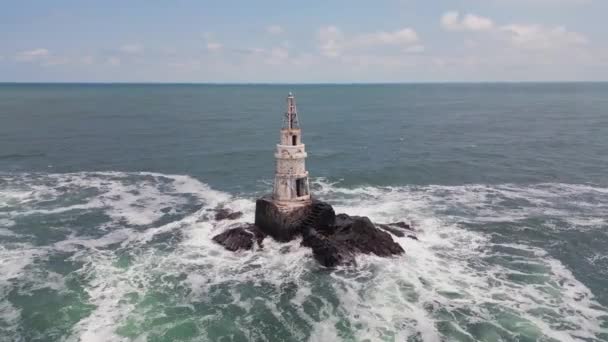 Aerial Top View Lighthouse Island City Ahtopol Coast Black Sea — Stock Video