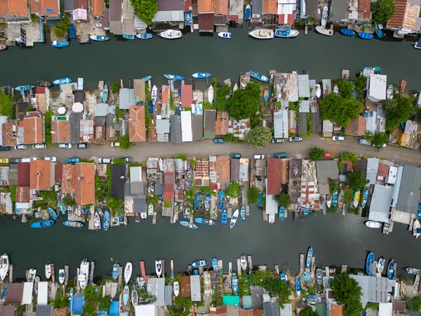 Eine Luftaufnahme Eines Fischerdorfes Mit Zahlreichen Booten Ufer Des Schwarzen — Stockfoto