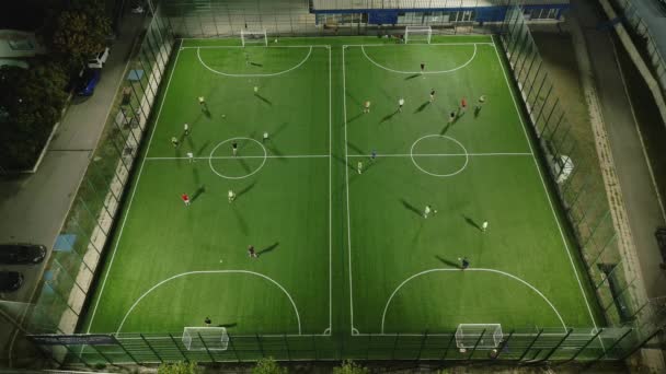 Vista Aérea Superior Mini Jogo Futebol Futebol Campo Minifootball Futebolistas — Vídeo de Stock