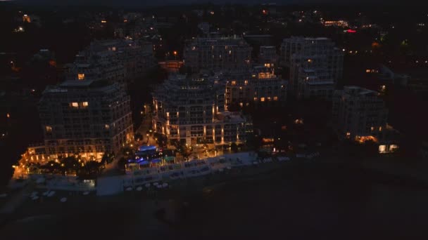 Nuit Drone Dévoile Luxueux Hôtel Balnéaire Sur Côte Bulgare Lumières — Video