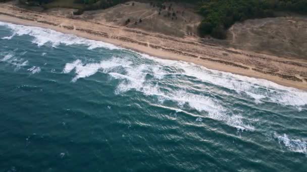 Widok Latającego Drona Nad Opuszczonym Piaszczystym Wybrzeżem Morza — Wideo stockowe