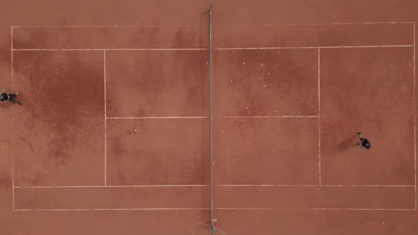 Two People Playing Tennis Tennis Court Top View — Stock Video