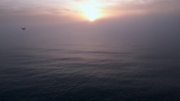 Αεροφωτογραφία Μιας Θάλασσας Ανατολής Μια Κουβέρτα Από Πρωινή Ομίχλη Και — Αρχείο Βίντεο