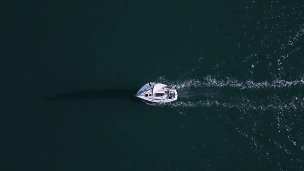 Jacht Wszystkimi Żaglami Ustawia Wyścigi Przez Morze Napędzane Przez Wiatr — Wideo stockowe