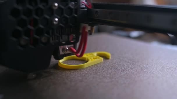 Printer Printing Part Made Yellow Plastic Close View — Stock Video