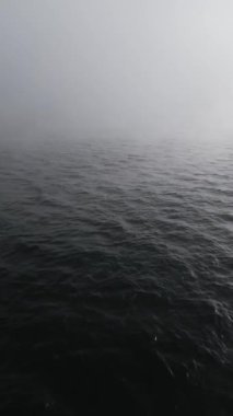 Sakin suda sisli bir gün, görüş mesafesi çok düşük. Sakin ve atmosferik deniz manzarası. Hava, ruh hali, doğa ve manzara görselleri için harika..