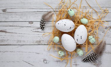 Paskalya 'da yumurtalar ve manzarayla hayat devam ediyor. Yuvadaki Paskalya yumurtaları