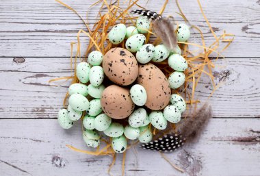 Paskalya 'da yumurtalar ve manzarayla hayat devam ediyor. Yuvadaki Paskalya yumurtaları