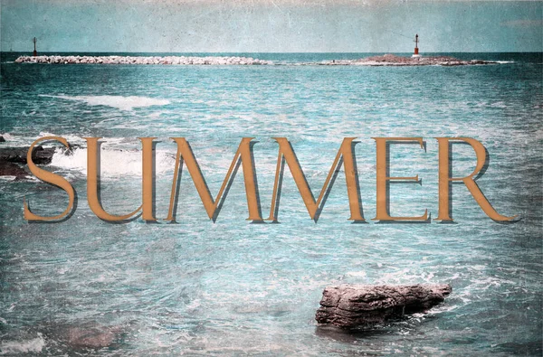 夏のレトロポスター 青い海と夏 — ストック写真