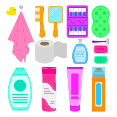 Hijyen ürünleri seti, vektör illüstrasyonu.