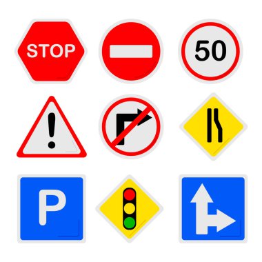 Set of various bright road signs, vector illustration