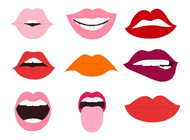 Set of female bright lips, vector illustration