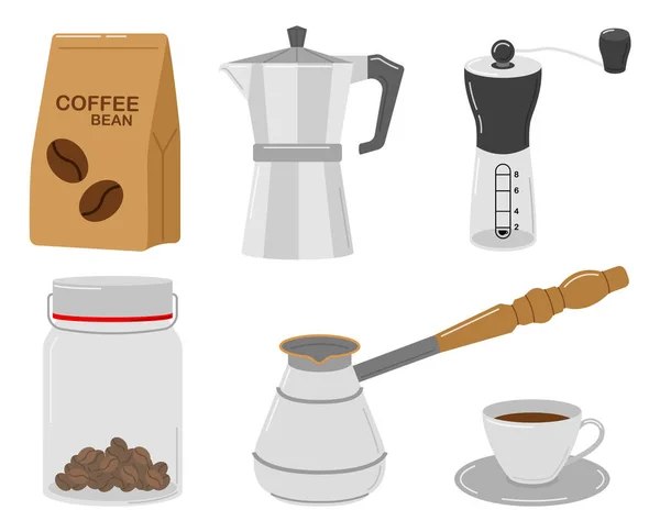 Coffee Grinder Coffee Maker Grains Jar Cup Coffee Vector Illustration — Stock Vector