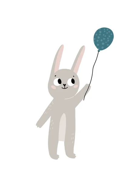 Милый Кролик Воздушным Шаром Векторная Иллюстрация Кроликом Белом Фоне Векторная — стоковый вектор