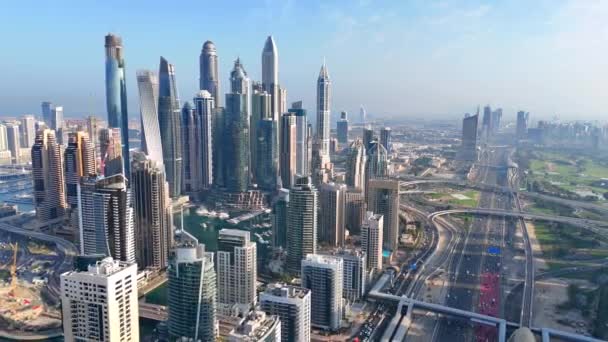 Flygfoto Över Dubai Marina Dubai Marina Ett Välmående Bostadsområde Känt — Stockvideo