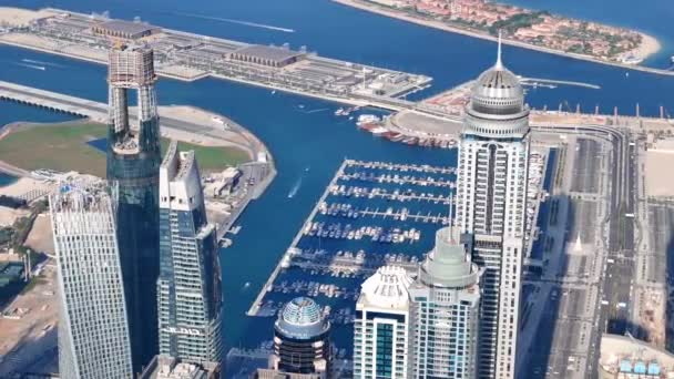 Légi Felvétel Dubai Kikötőjéről Dubai Marina Egy Gazdag Lakóövezet Ismert — Stock videók