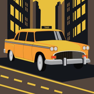 New York 'ta eski bir taksi. Poster, kart, el ilanı ya da afiş için tasarım şablonu. Vektör illüstrasyonu.