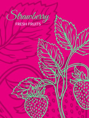 Çilek pankartı tasarımı. pembe arkaplanda çizgi sanatı