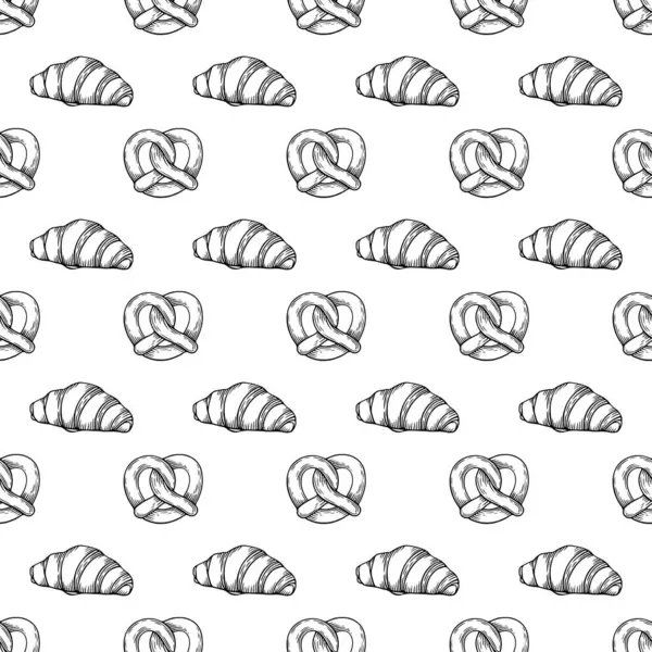 Kusursuz desenli, el yapımı fırın ürünleri ve beyaz arka planda klasik oyma tarzında buğday kulakları.