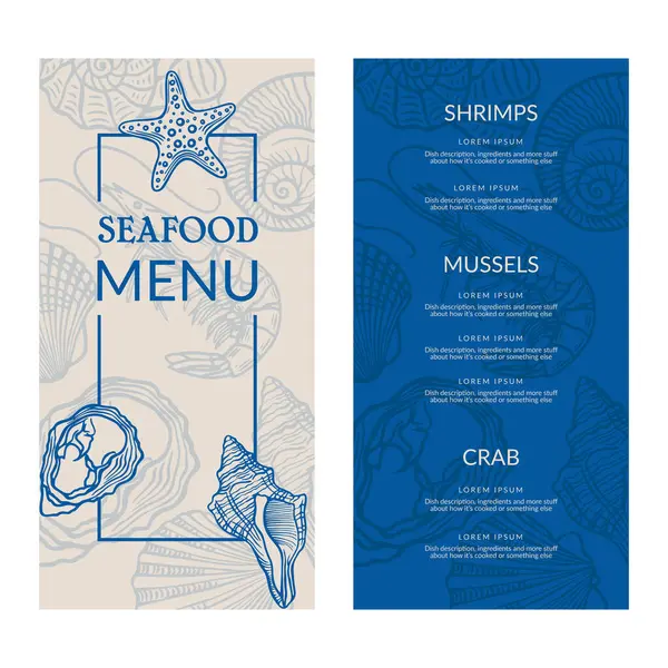 El yapımı kabuklu deniz ürünleri ve karides resimli deniz ürünleri menü şablonu