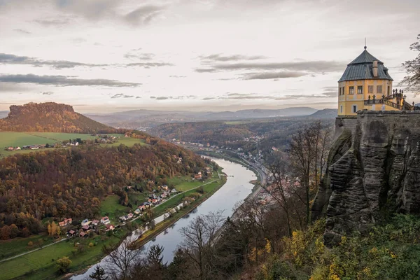River Elbe Valley Mountains Saxon Switzerland View Castle Mountain River — Stock Photo, Image