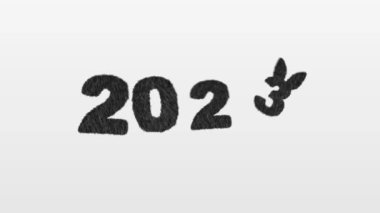 Tavşanın 2023 yılının basit logo animasyonu. Animasyon Yeni Yıl logosu. 2023. - Mutlu yıllar. Yüksek kalite 4k görüntü