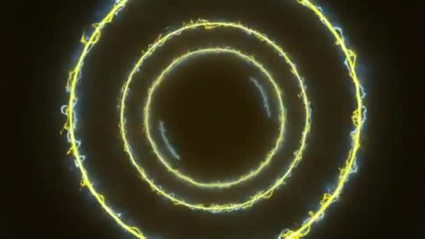 Abstrakte Nahtlose Rotierende Neon Kreis Animation Blauglühende Blitze Explodieren Und — Stockvideo