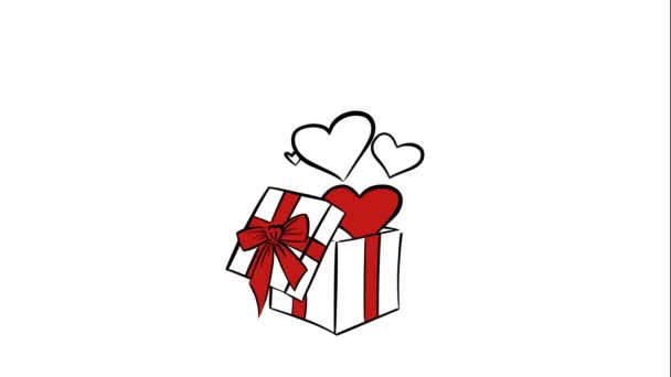 Happy Valentines Day Gift Animation Congratulations Form Hearts Fly Out — Stok Video