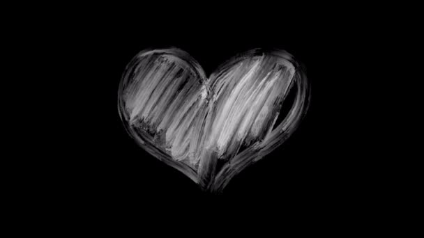Abstrakcyjny Czarny Ekran Ręcznie Rysunek Serca Postaci Pociągnięcia Pędzla Białym — Wideo stockowe