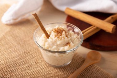 Rice pudding. Sweet dish made by cooking rice in milk and sugar, some recipes include cinnamon, vanilla or other ingredients, it is a very easy dessert to make and very popular all over the world.