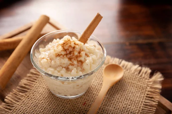 Rice pudding. Sweet dish made by cooking rice in milk and sugar, some recipes include cinnamon, vanilla or other ingredients, it is a very easy dessert to make and very popular all over the world.