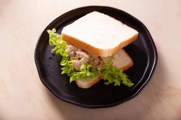 Kanapka Tuńczykiem Jest Szybki Prosty Pożywny Przepis Zdrowe Jedzenie Pyszne — Zdjęcie stockowe