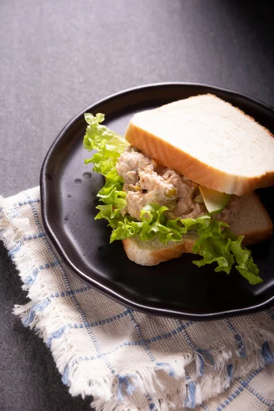 Sanduíche Salada Atum Uma Receita Rápida Simples Nutritiva Comida Saudável — Fotografia de Stock