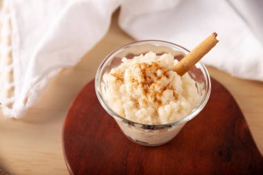 Rice pudding. Sweet dish made by cooking rice in milk and sugar, some recipes include cinnamon, vanilla or other ingredients, it is a very easy dessert to make and very popular all over the world.