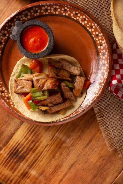 Tacos Fajitas Carne Alambre Res Receta Muy Popular México Los — Foto de Stock