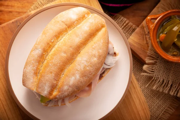 Мексиканський Бутерброд Шинкою Мексиці Він Називається Торта Джамон Він Найпопулярнішим Ліцензійні Стокові Зображення