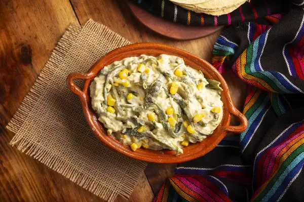 Rajas Cream Very Popular Dish Mexico Consists Strips Poblano Chili Stock Picture