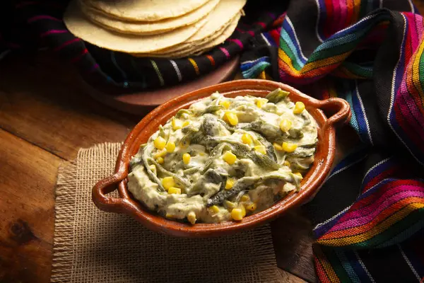 Rajas Cream Very Popular Dish Mexico Consists Strips Poblano Chili Royalty Free Stock Photos