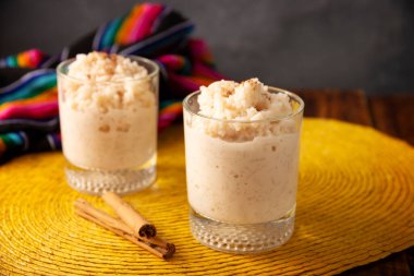 Rice pudding. Sweet dish made by cooking rice in milk and sugar, some recipes include cinnamon, vanilla or other ingredients, it is a very easy dessert to make and very popular all over the world.