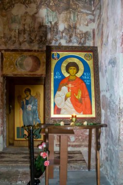 The Tsalenjikha Cathedral Church of the Transfiguration of Savior. Icon of Christ, old frescoes clipart