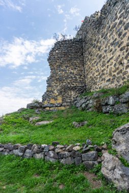 Samshvilde Kalesi 'nin kulesi ve duvarı kısmen yıkıldı. Çimen ve dış duvarın kalıntıları