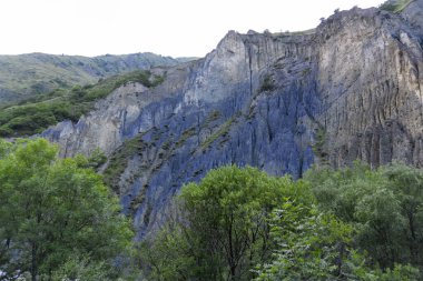 Rock containing blue pigment colored the mountains. Forest in the foreground clipart