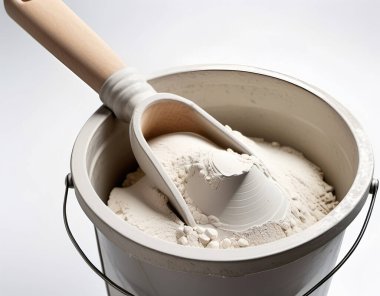 Temiz bir kepçeyle bir kova sıva. Üretici yapay zeka