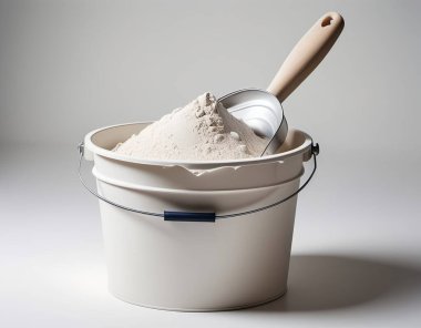 Temiz bir kepçeyle bir kova sıva. Üretici yapay zeka