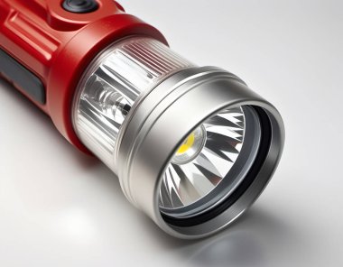 Closeup view of a firefighter's flashlight with a durable casing and adjustable beam on a clear white background. Generative AI clipart