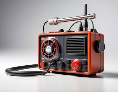 Closeup view of a firefighter's radio with an extended antenna and rugged design on a clear white background. Generative AI clipart